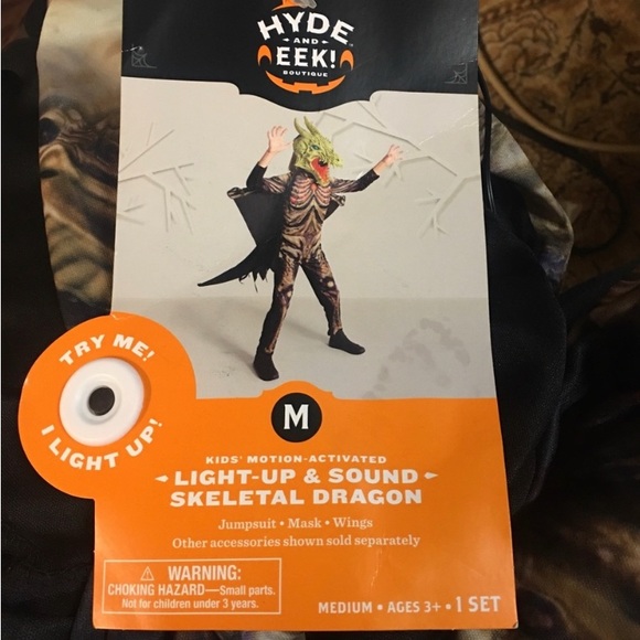 NWT Light Up & Sound Skeletal Dragon Jumper  Mask Wings Kid Halloween Costume M - Picture 5 of 7
